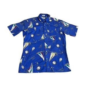 HATHAWAY Maine Retro Nautical Sailboat Button Down Shirt Men's L Hong Kong